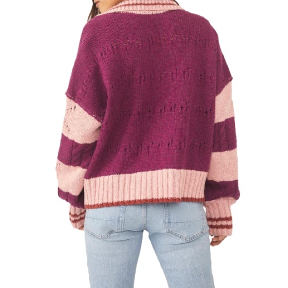 Free People Moody Pink Combo Pembrook Oversized Sweater - Picture 3 of 6